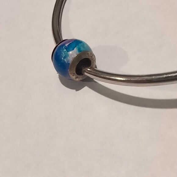 925 Sterling Silver Blue and Purple Speckled Charm for Pandora Style Bracelet - Picture 5 of 5